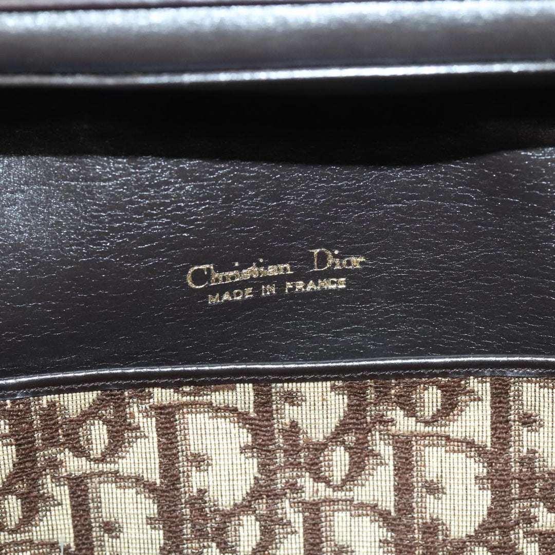CHRISTIAN Top quality Dior Trotter Canvas Hand Bag Brown Gold Auth ep5496