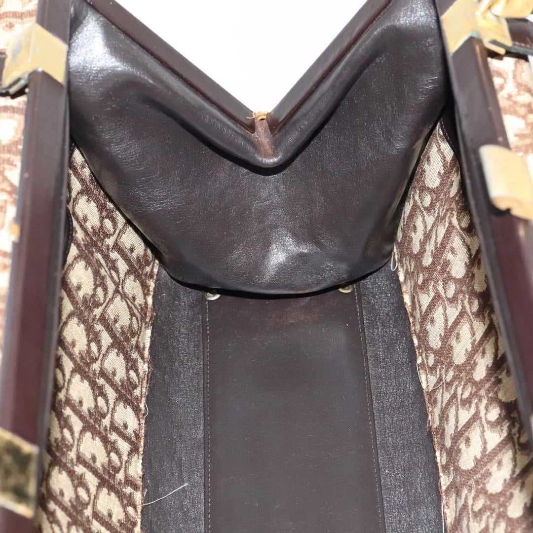 CHRISTIAN Top quality Dior Trotter Canvas Hand Bag Brown Gold Auth ep5496