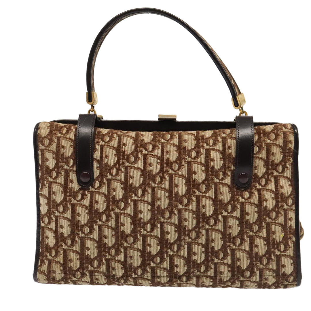 CHRISTIAN Top quality Dior Trotter Canvas Hand Bag Brown Gold Auth ep5496