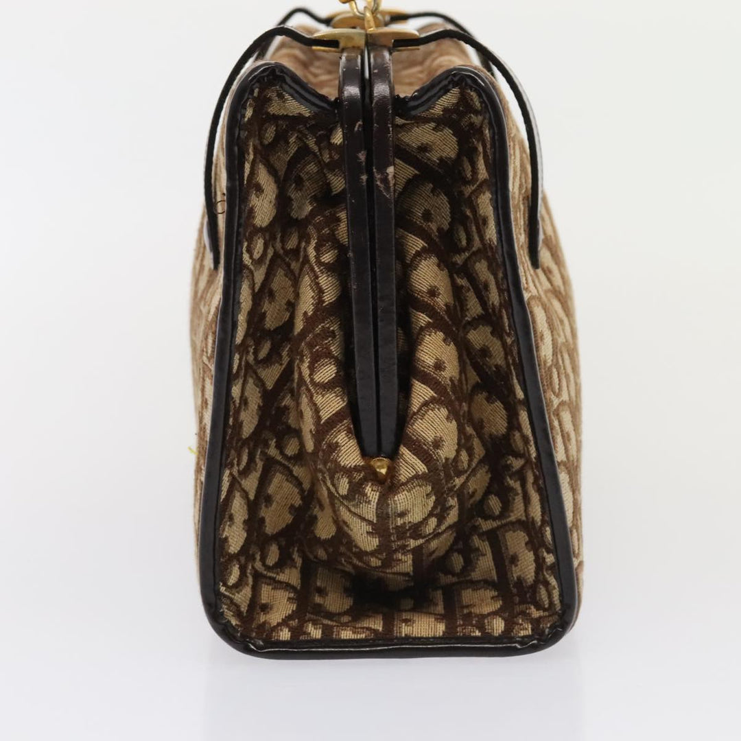 CHRISTIAN Top quality Dior Trotter Canvas Hand Bag Brown Gold Auth ep5496
