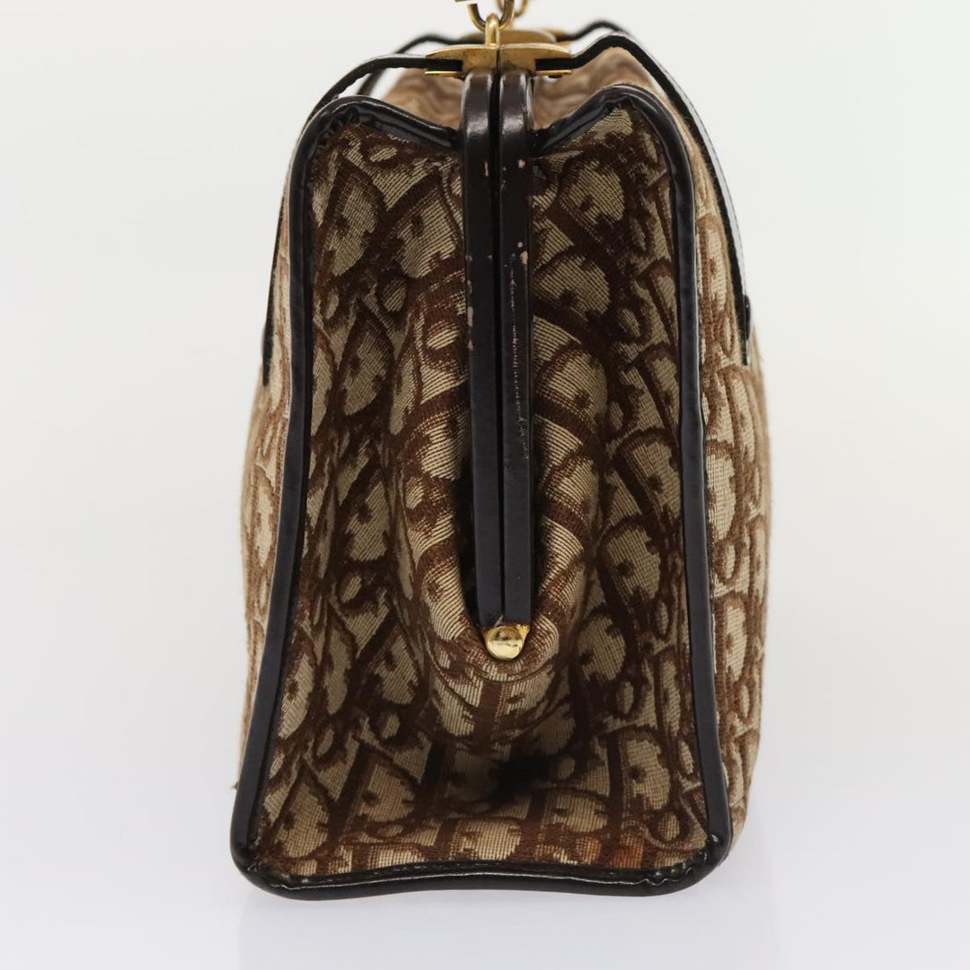 CHRISTIAN Top quality Dior Trotter Canvas Hand Bag Brown Gold Auth ep5496
