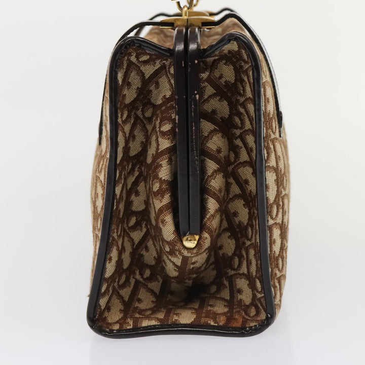 CHRISTIAN Top quality Dior Trotter Canvas Hand Bag Brown Gold Auth ep5496