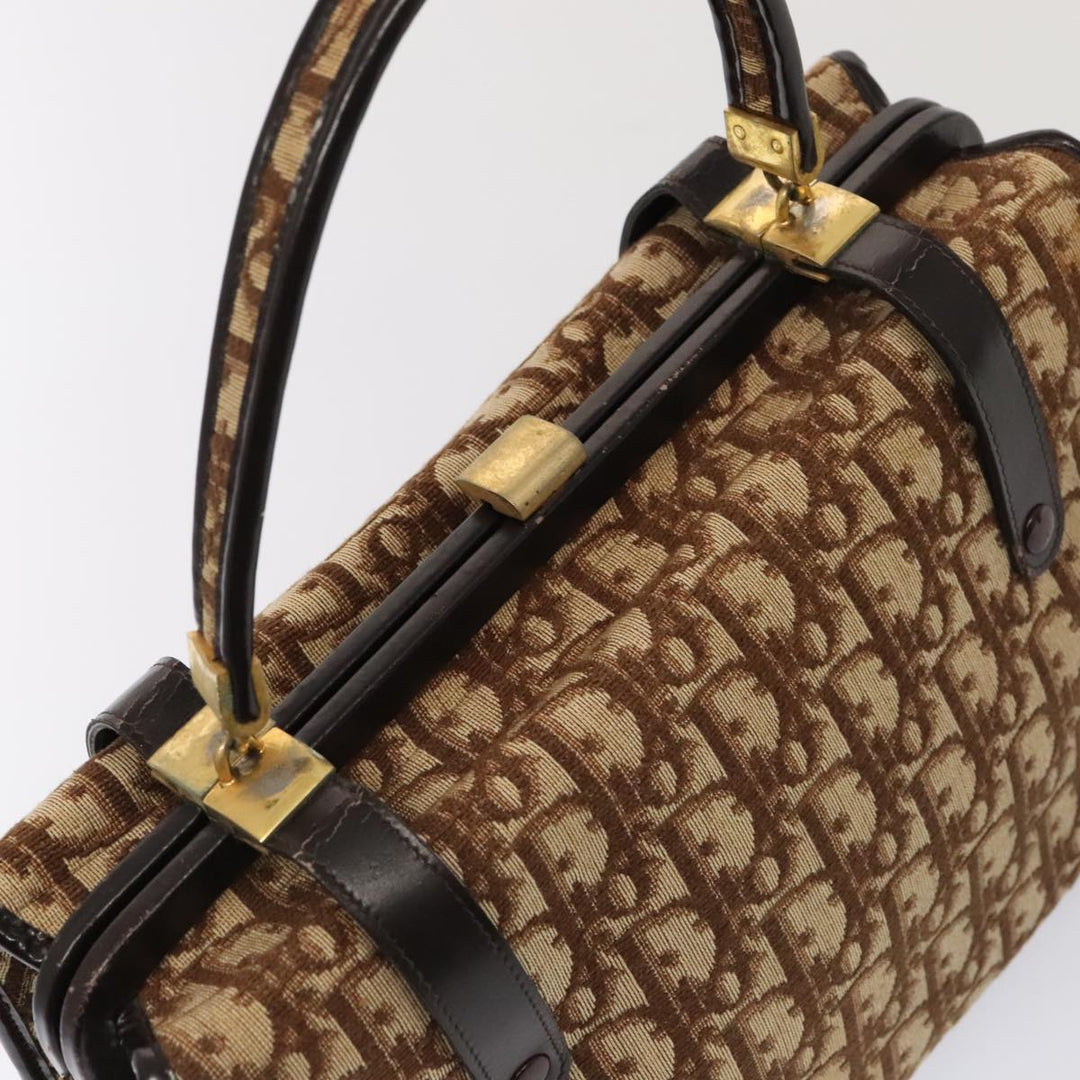 CHRISTIAN Top quality Dior Trotter Canvas Hand Bag Brown Gold Auth ep5496
