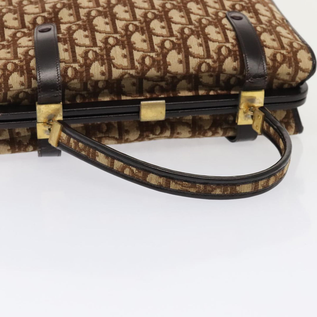 CHRISTIAN Top quality Dior Trotter Canvas Hand Bag Brown Gold Auth ep5496