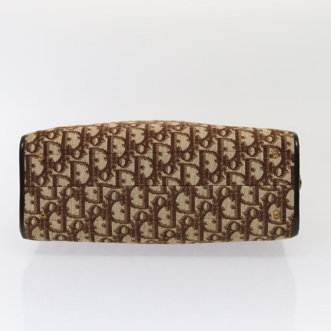 CHRISTIAN Top quality Dior Trotter Canvas Hand Bag Brown Gold Auth ep5496