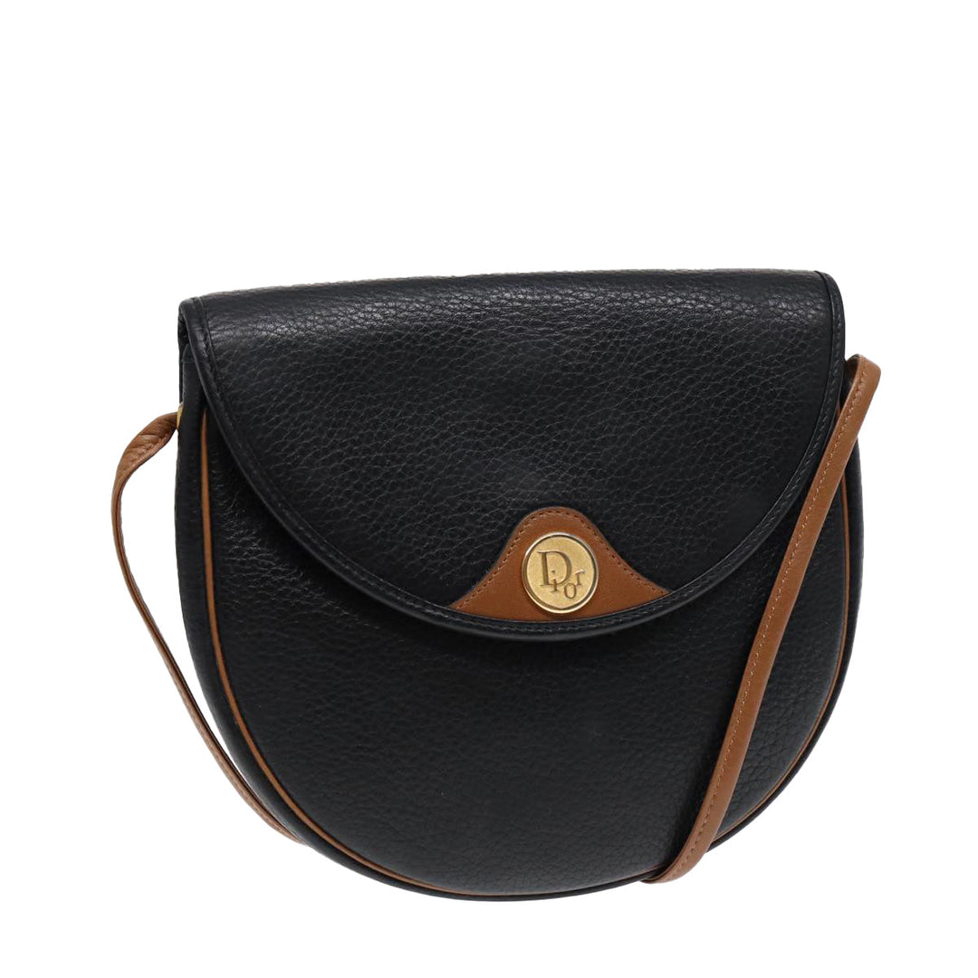 CHRISTIAN Top quality Dior Shoulder Bag Leather Black Gold Auth ep5514