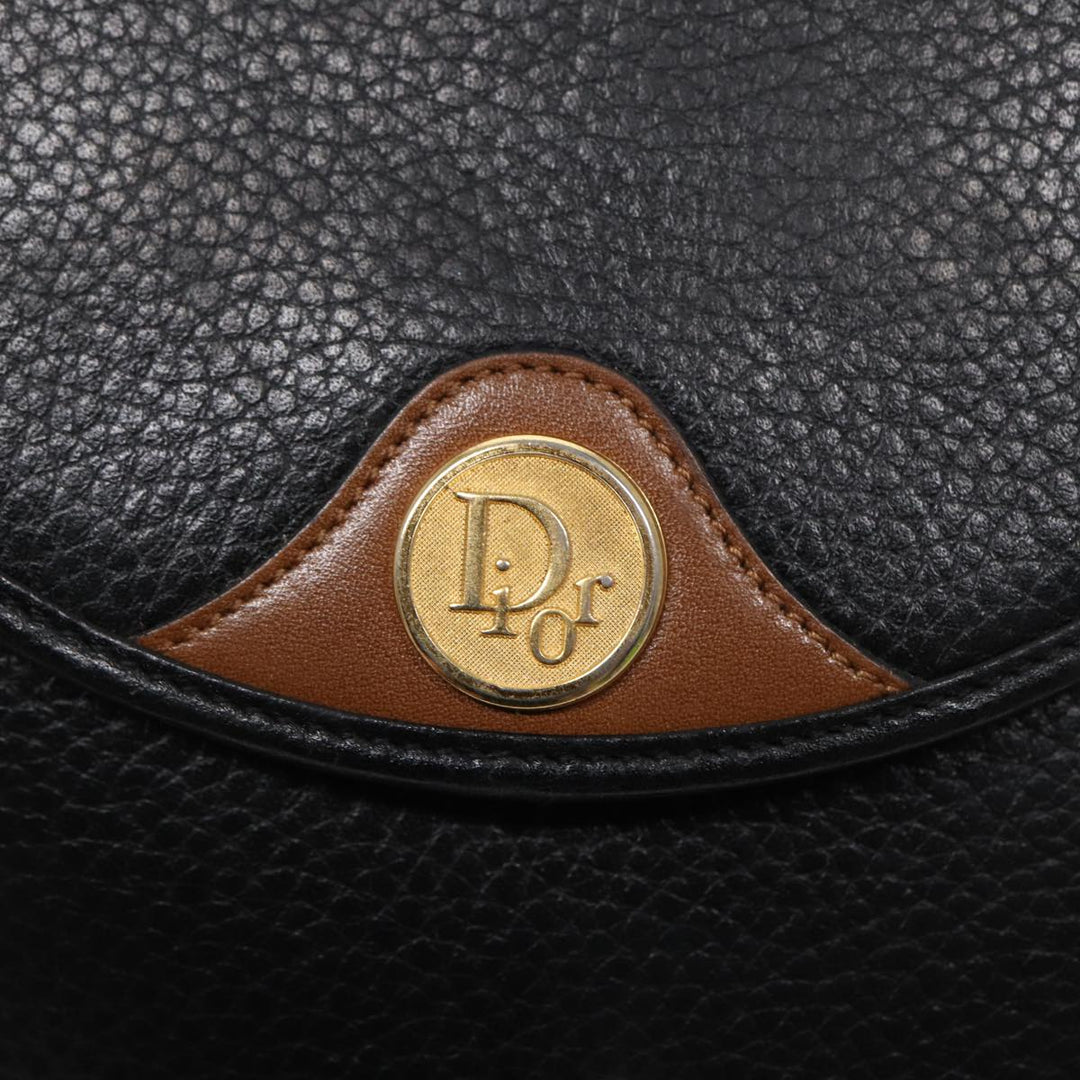 CHRISTIAN Top quality Dior Shoulder Bag Leather Black Gold Auth ep5514