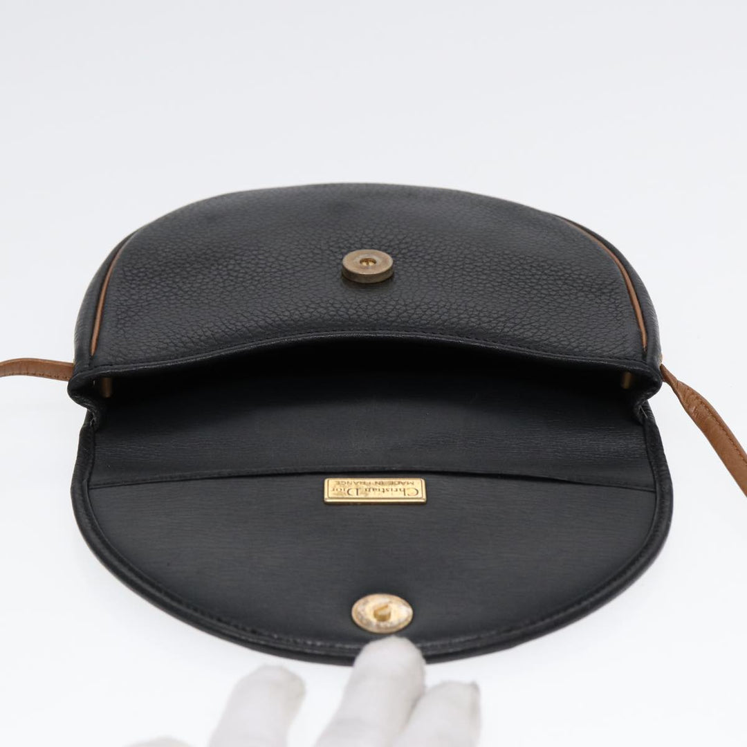 CHRISTIAN Top quality Dior Shoulder Bag Leather Black Gold Auth ep5514