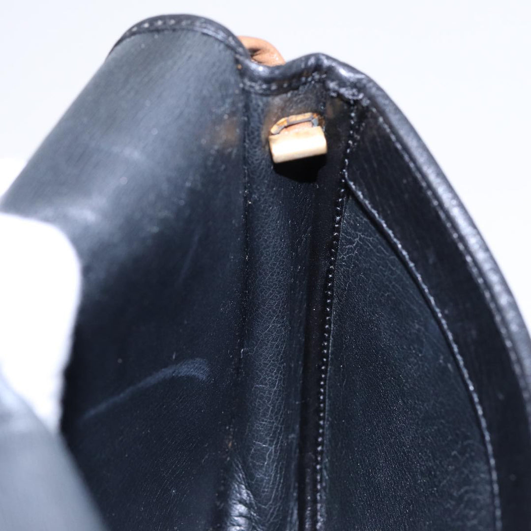CHRISTIAN Top quality Dior Shoulder Bag Leather Black Gold Auth ep5514
