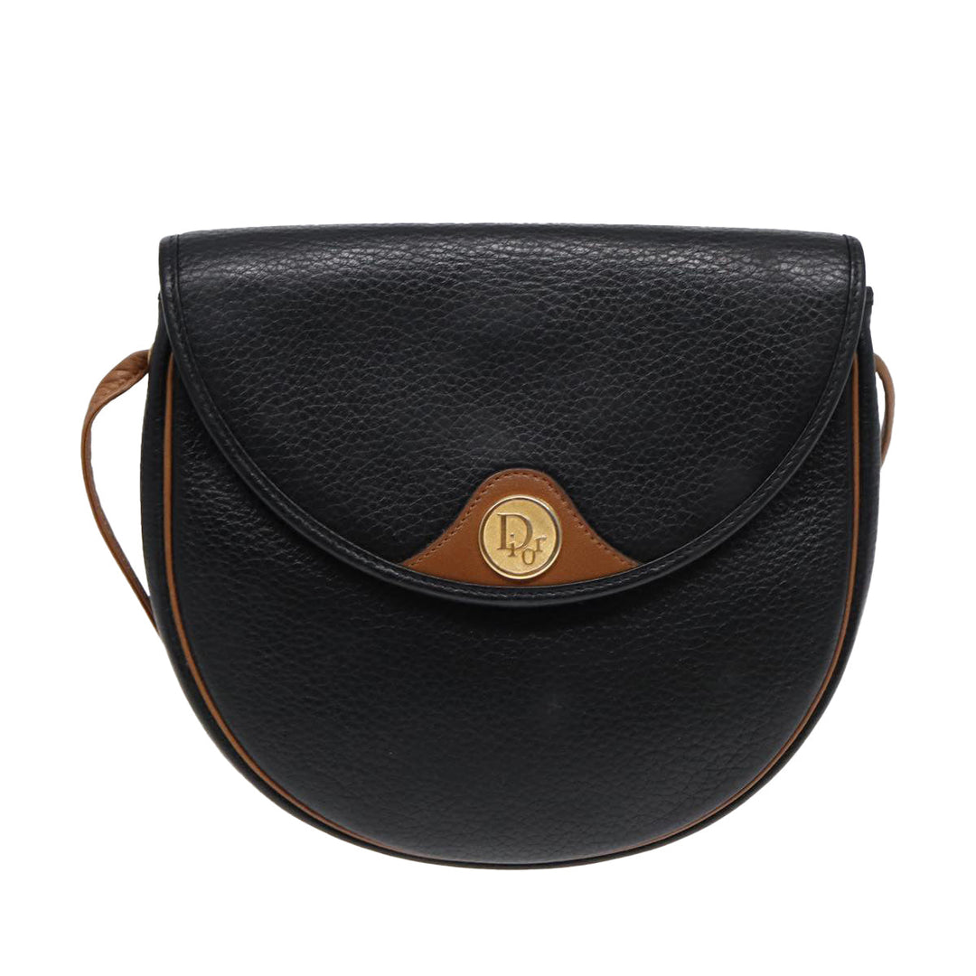CHRISTIAN Top quality Dior Shoulder Bag Leather Black Gold Auth ep5514