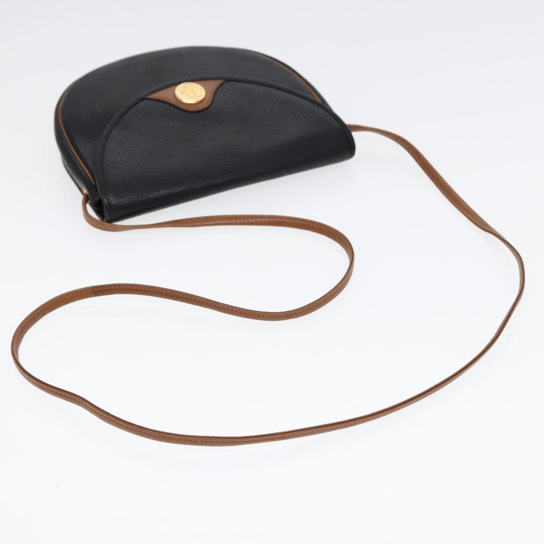 CHRISTIAN Top quality Dior Shoulder Bag Leather Black Gold Auth ep5514
