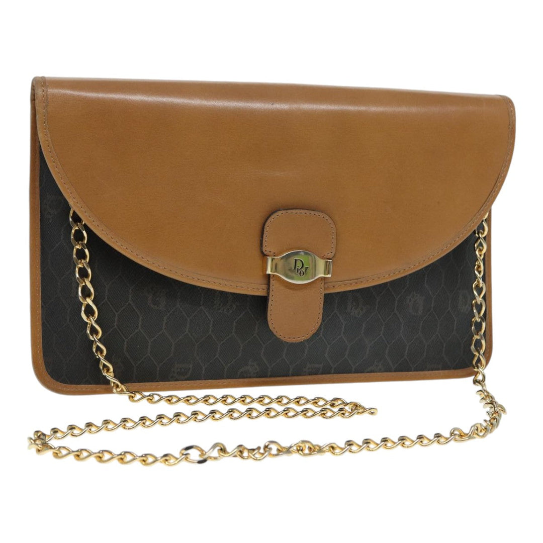 CHRISTIAN Top quality Dior Chain Shoulder Bag PVC Leather Black Brown gold Auth ep5515