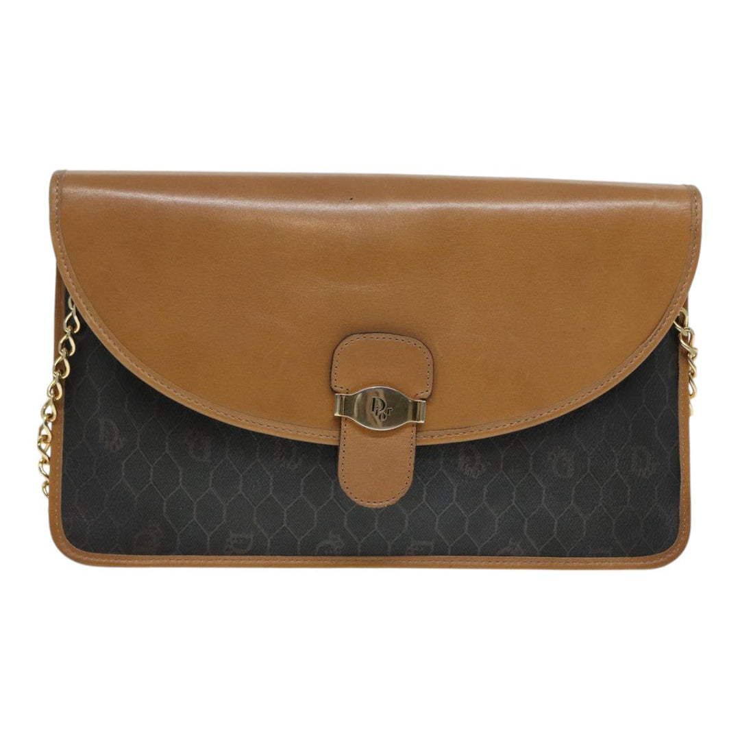 CHRISTIAN Top quality Dior Chain Shoulder Bag PVC Leather Black Brown gold Auth ep5515