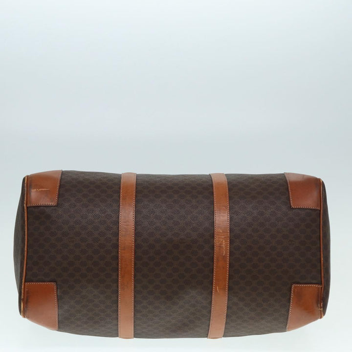 Celine Macadam Canvas Boston Bag PVC Leather Brown Gold Auth ep5535