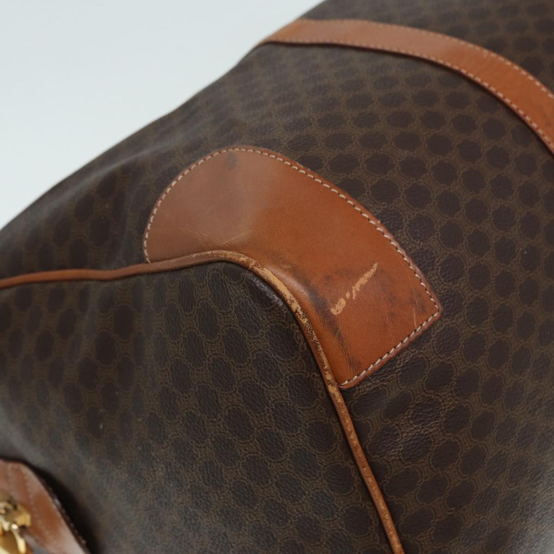 Celine Macadam Canvas Boston Bag PVC Leather Brown Gold Auth ep5535