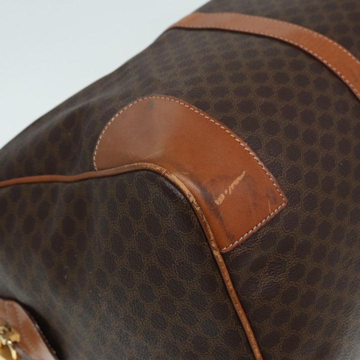 Celine Macadam Canvas Boston Bag PVC Leather Brown Gold Auth ep5535