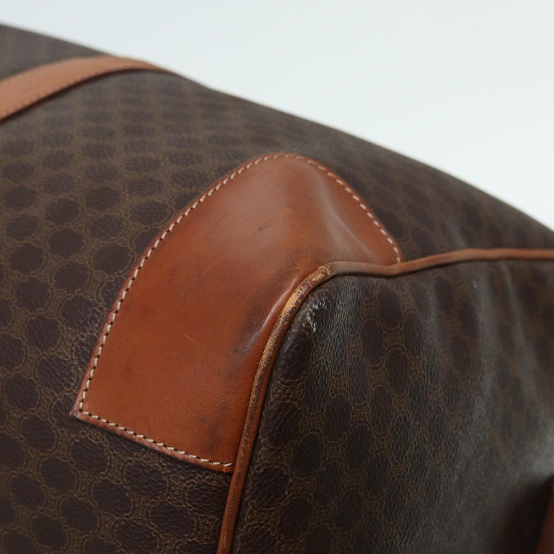 Celine Macadam Canvas Boston Bag PVC Leather Brown Gold Auth ep5535