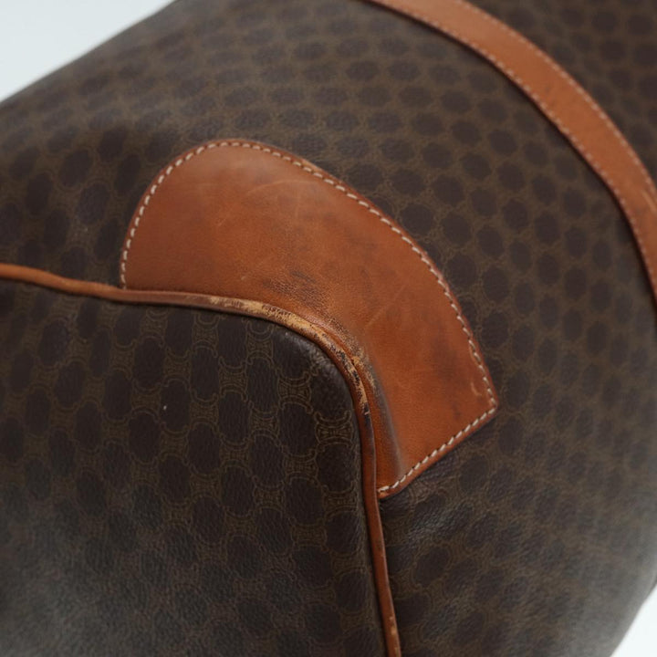 Celine Macadam Canvas Boston Bag PVC Leather Brown Gold Auth ep5535