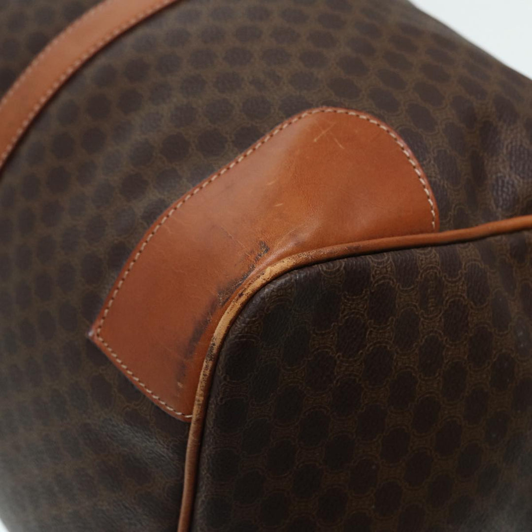 Celine Macadam Canvas Boston Bag PVC Leather Brown Gold Auth ep5535
