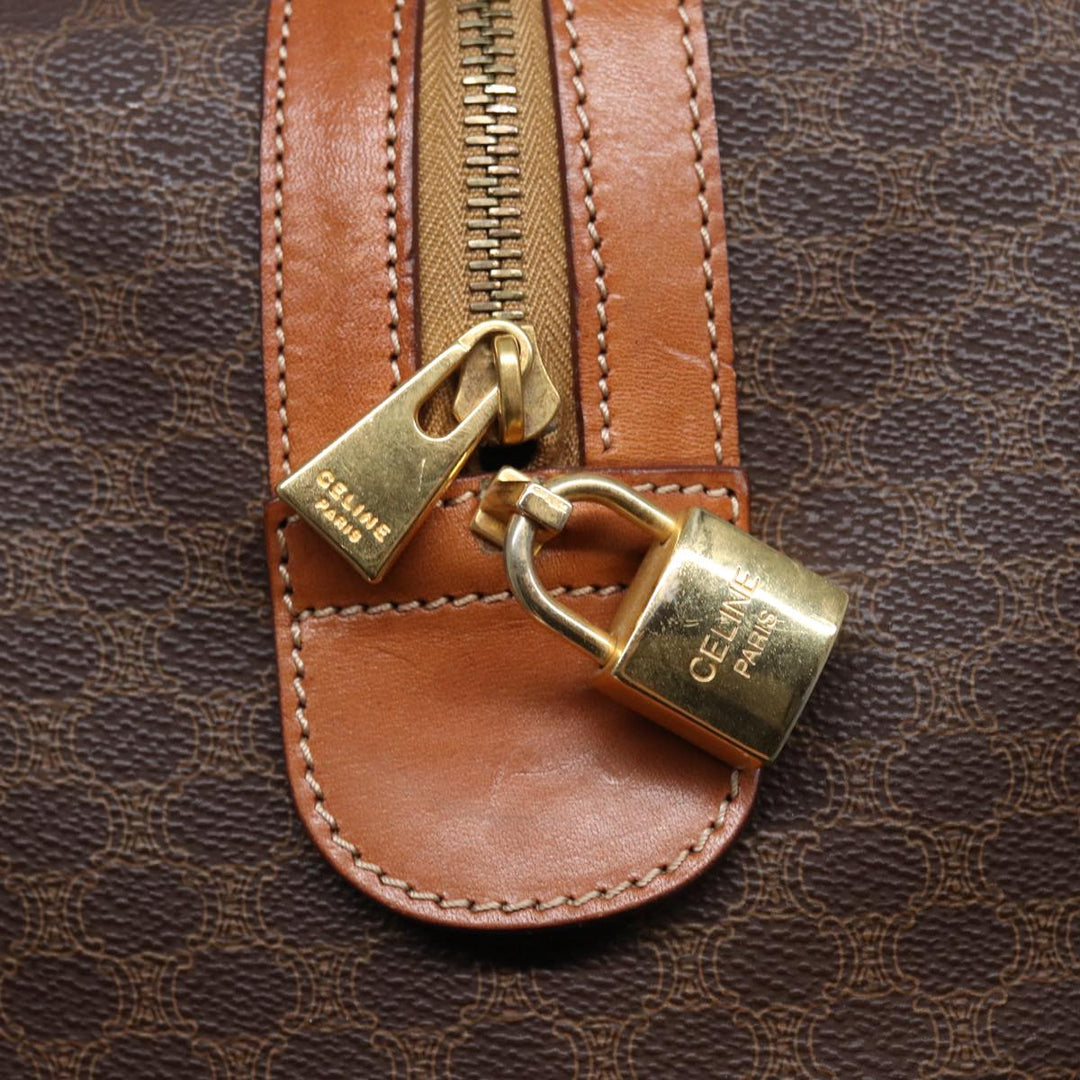 Celine Macadam Canvas Boston Bag PVC Leather Brown Gold Auth ep5535