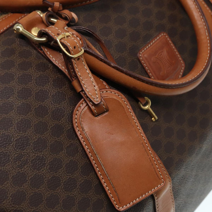 Celine Macadam Canvas Boston Bag PVC Leather Brown Gold Auth ep5535