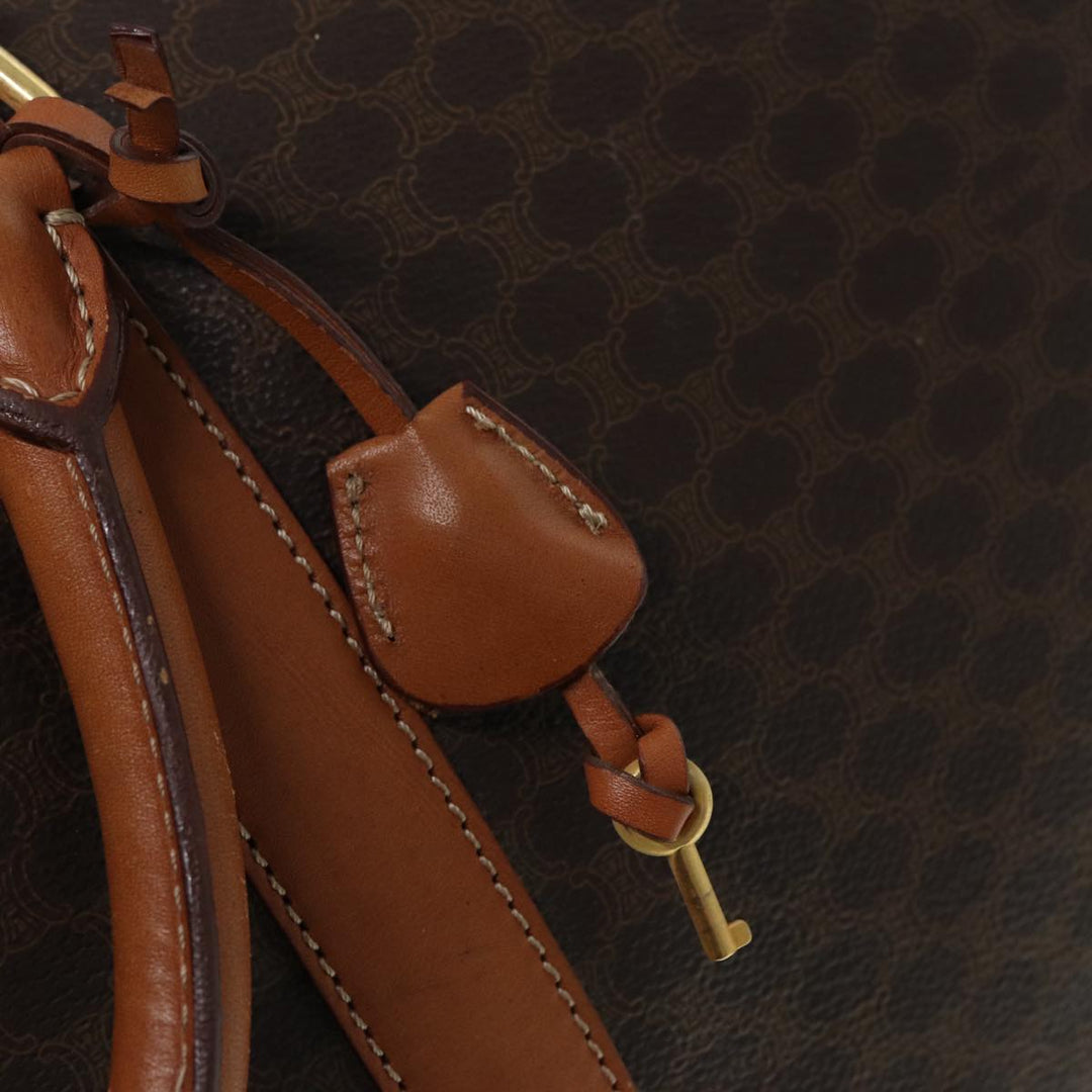 Celine Macadam Canvas Boston Bag PVC Leather Brown Gold Auth ep5535