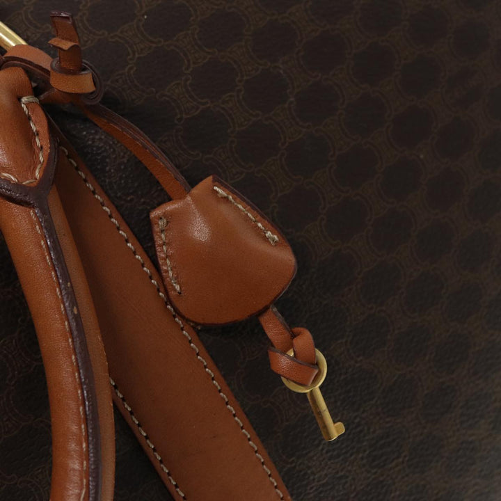 Celine Macadam Canvas Boston Bag PVC Leather Brown Gold Auth ep5535