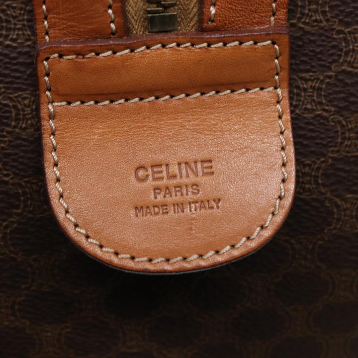 Celine Macadam Canvas Boston Bag PVC Leather Brown Gold Auth ep5535
