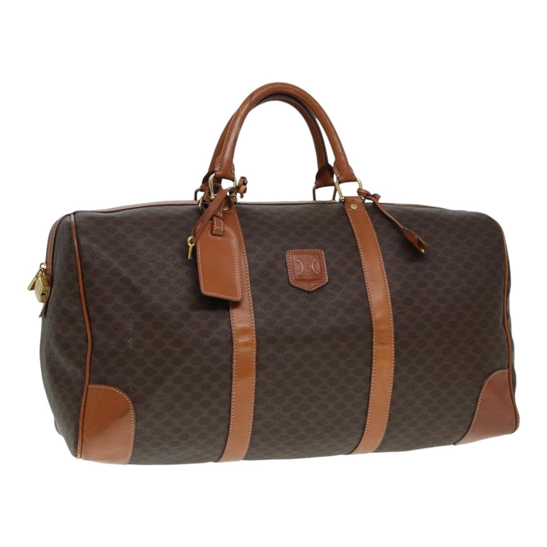 Celine Macadam Canvas Boston Bag PVC Leather Brown Gold Auth ep5535