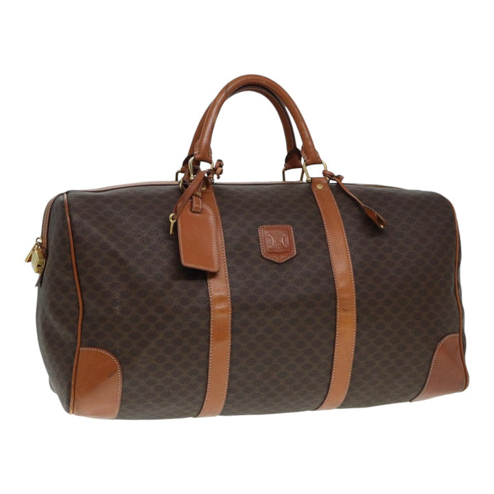 Celine Macadam Canvas Boston Bag PVC Leather Brown Gold Auth ep5535