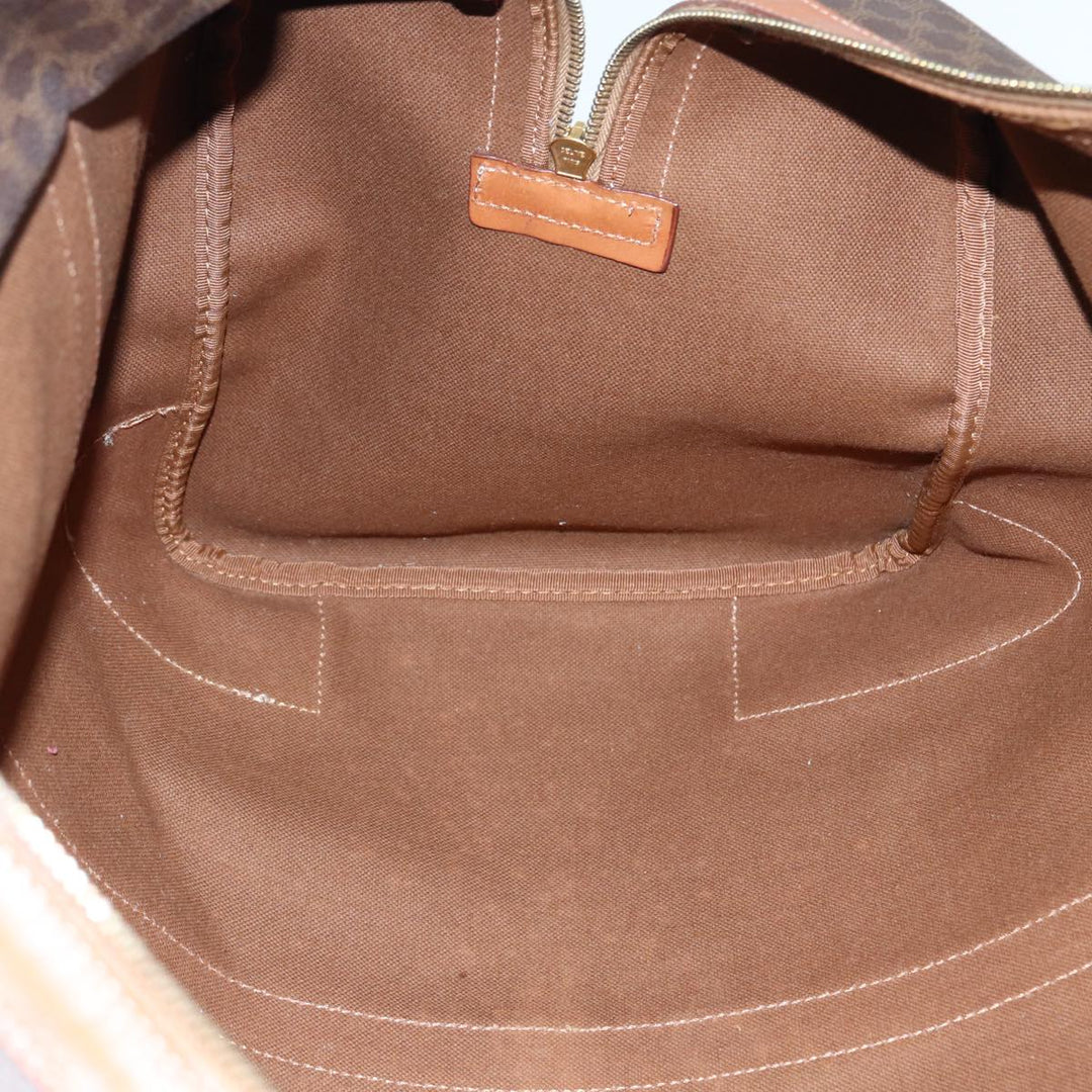 Celine Macadam Canvas Boston Bag PVC Leather Brown Gold Auth ep5535