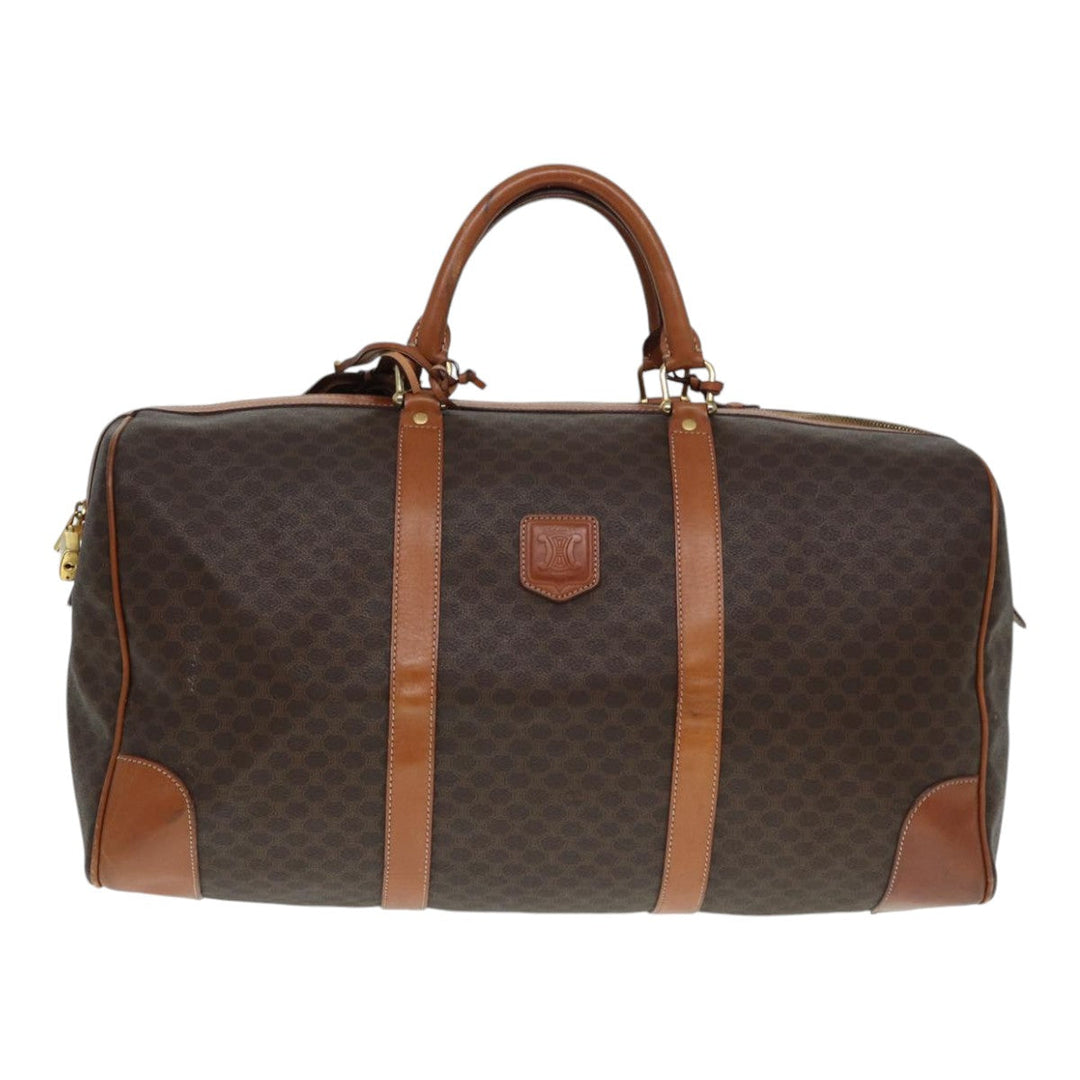 Celine Macadam Canvas Boston Bag PVC Leather Brown Gold Auth ep5535
