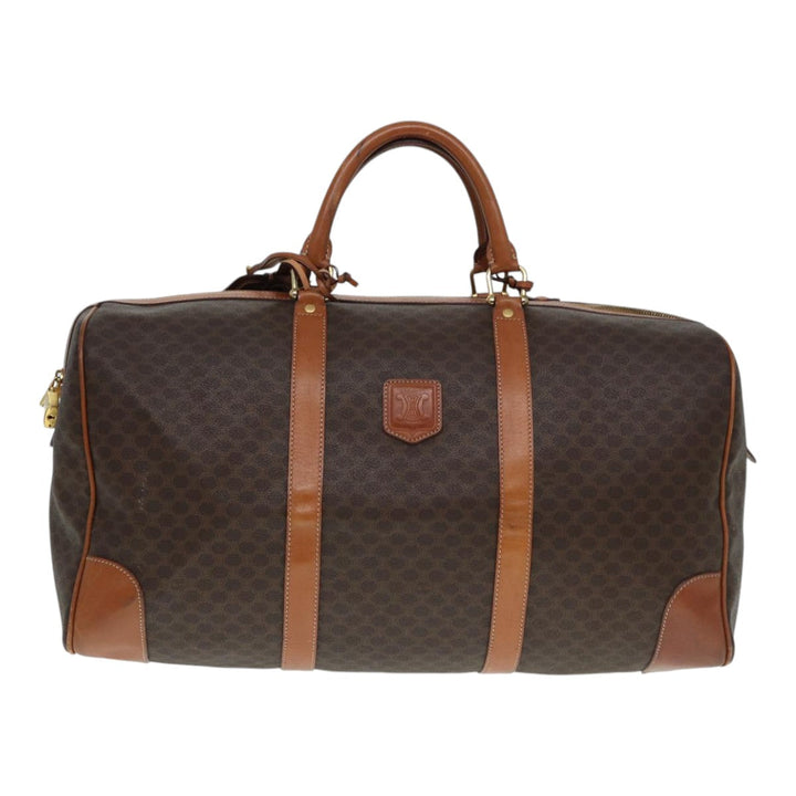 Celine Macadam Canvas Boston Bag PVC Leather Brown Gold Auth ep5535