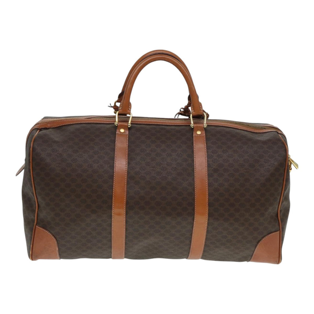 Celine Macadam Canvas Boston Bag PVC Leather Brown Gold Auth ep5535