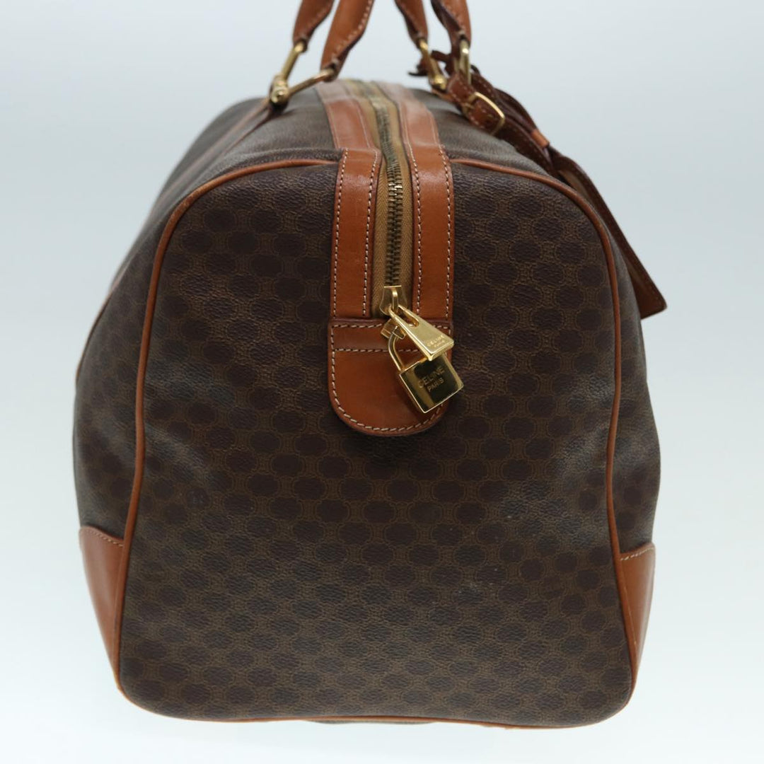 Celine Macadam Canvas Boston Bag PVC Leather Brown Gold Auth ep5535