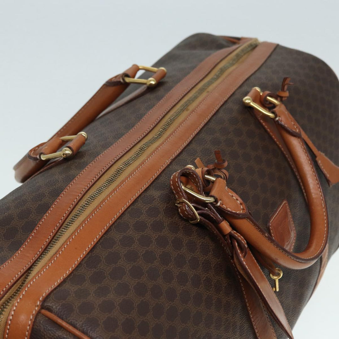 Celine Macadam Canvas Boston Bag PVC Leather Brown Gold Auth ep5535
