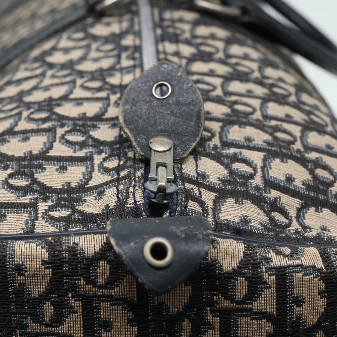 CHRISTIAN Top quality Dior Trotter Canvas Boston Bag Navy Silver Auth ep5567