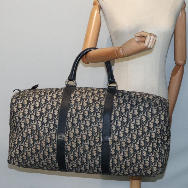 CHRISTIAN Top quality Dior Trotter Canvas Boston Bag Navy Silver Auth ep5567