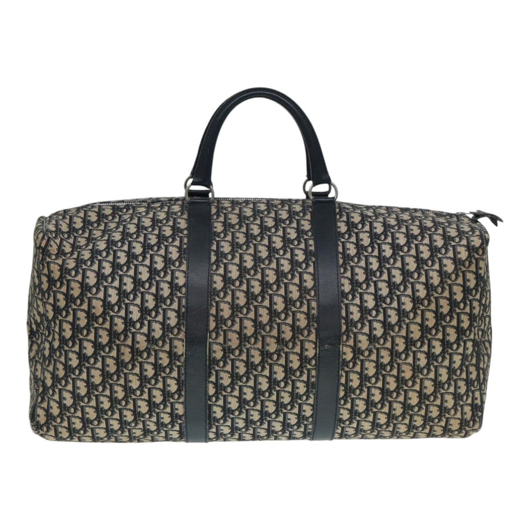 CHRISTIAN Top quality Dior Trotter Canvas Boston Bag Navy Silver Auth ep5567