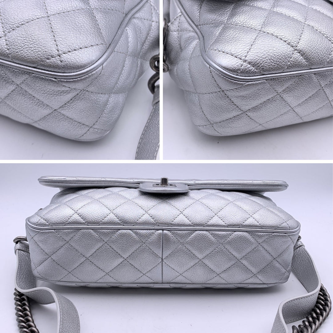 Chanel Airline 2016 Silver Quilted Leather Easy New Shoulder Bag