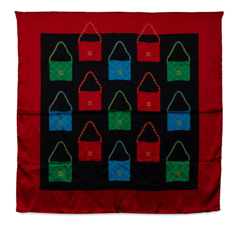 Top Quality Chanel Vintage Silk Scarf Red Flap Bag Motifs
