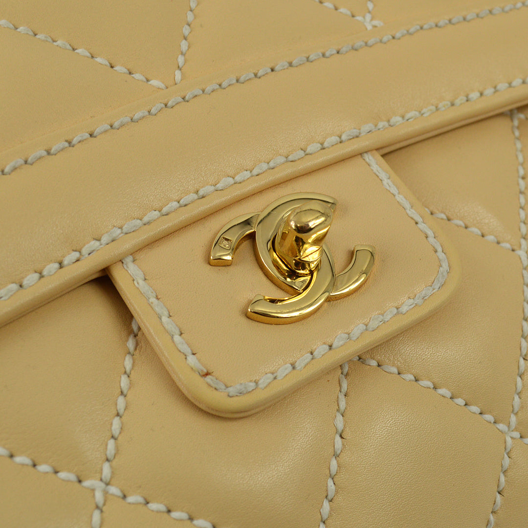 Top Quality Chanel 2005-2006 Beige Calfskin Wild Stitch Handbag