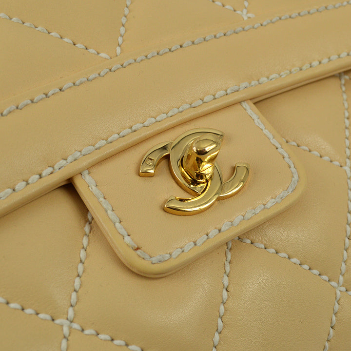 Top Quality Chanel 2005-2006 Beige Calfskin Wild Stitch Handbag