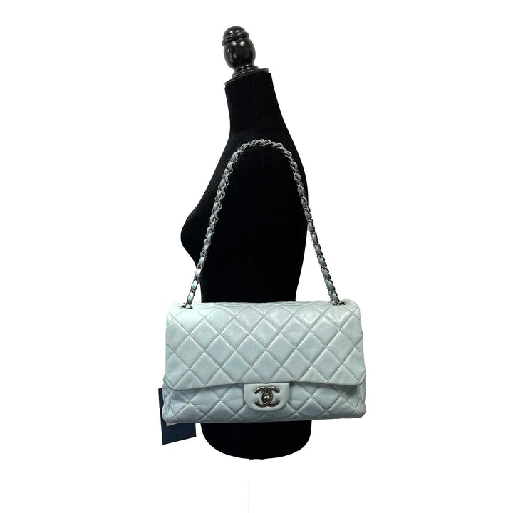 Chanel - Baby Blue Seasonal CC Jumbo Single New - Lambskin / Ruthenium Hardware