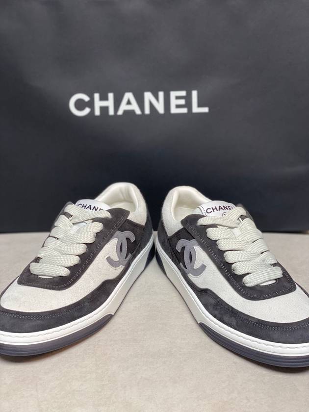 CC Logo Suede Kidskin Low Top Sneakers Black Chanel