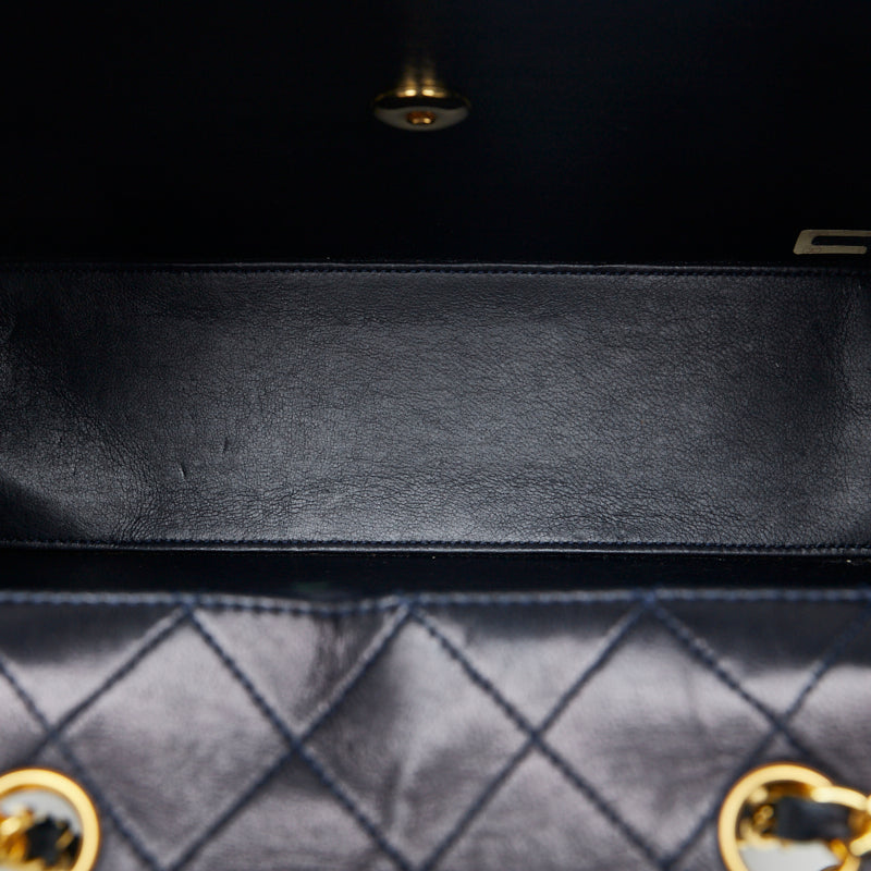 Top Quality Chanel Vintage Matrasse Chain Shoulder Bag Navy White Lambskin