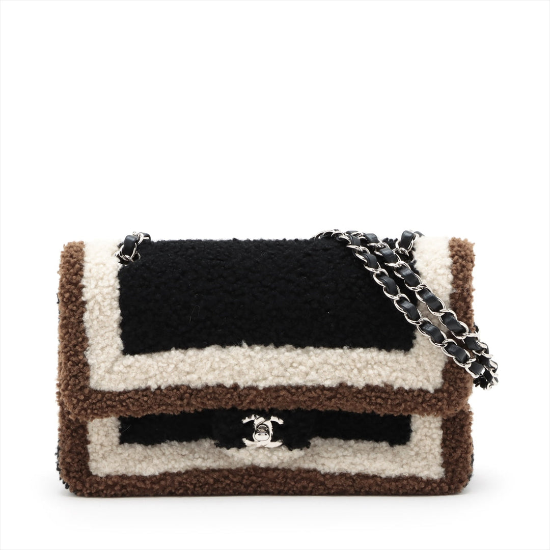 Top Quality Chanel Cocomark Mouton Double Flap Double Chain Top Bag Black x Brown Silver  23rd