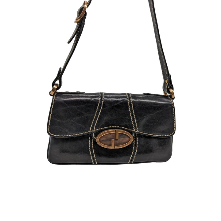 Gucci Vintage Black Leather GG Buckle Detail Shoulder Bag 124259