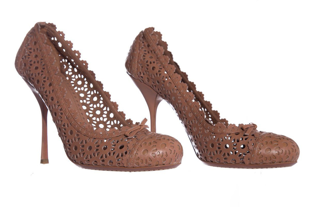Alaïa Mauve Lace Cut-Out Round-Toe Pumps SZ 40.5