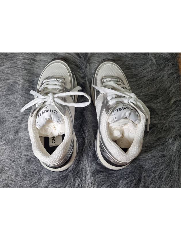 Fabric Laminated Low Top Sneakers Silver Chanel